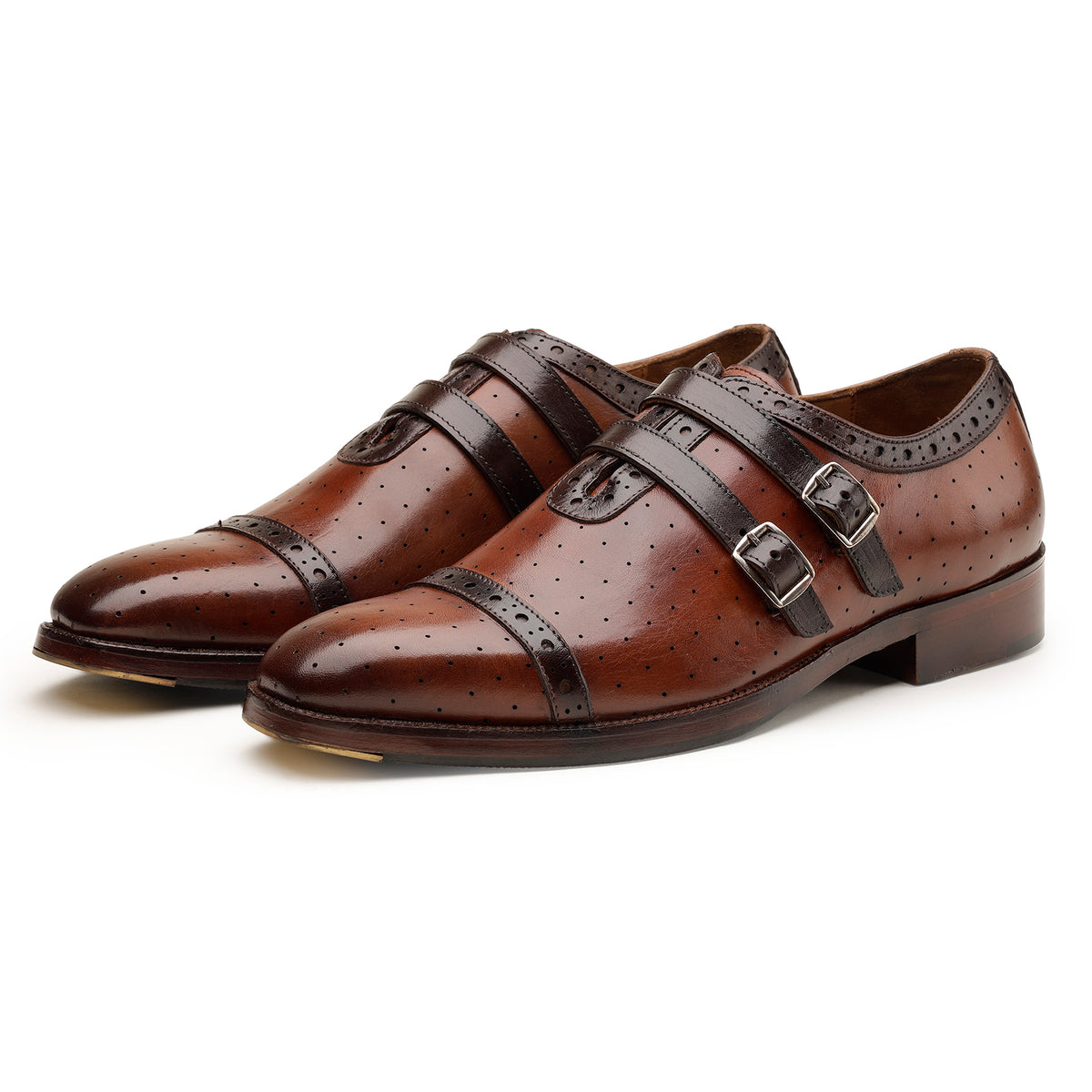 Brown Double-Monk Brogue Shoes