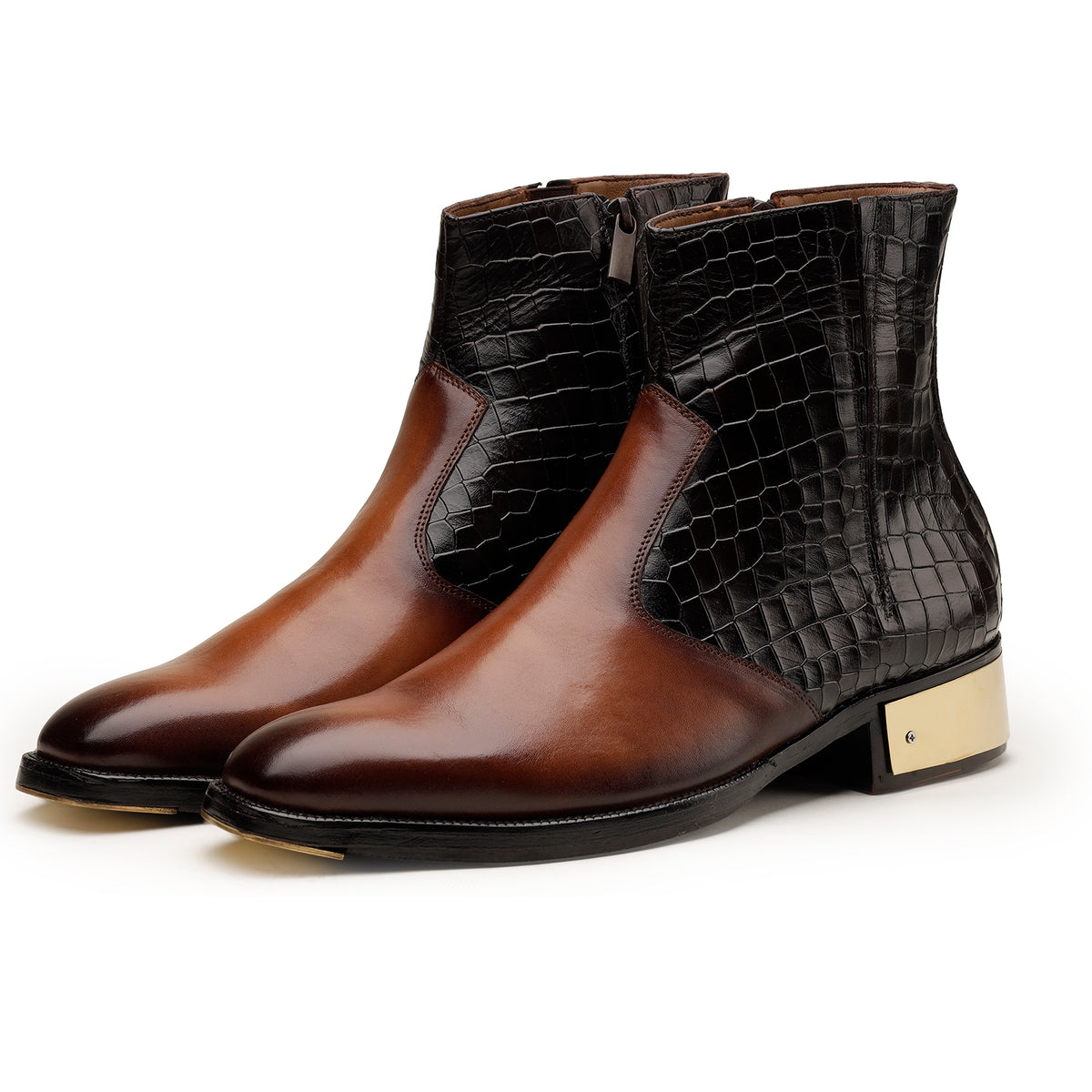 Black-and-Brown Crocodile Chelsea Boots