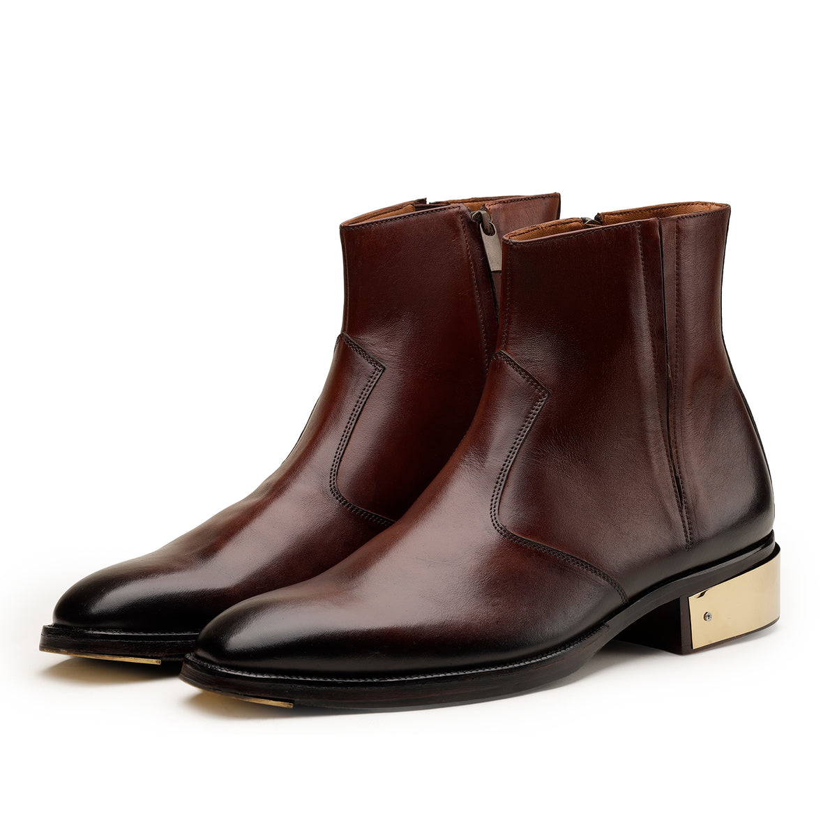 Burgundy Zipper Boots with Steel Heel