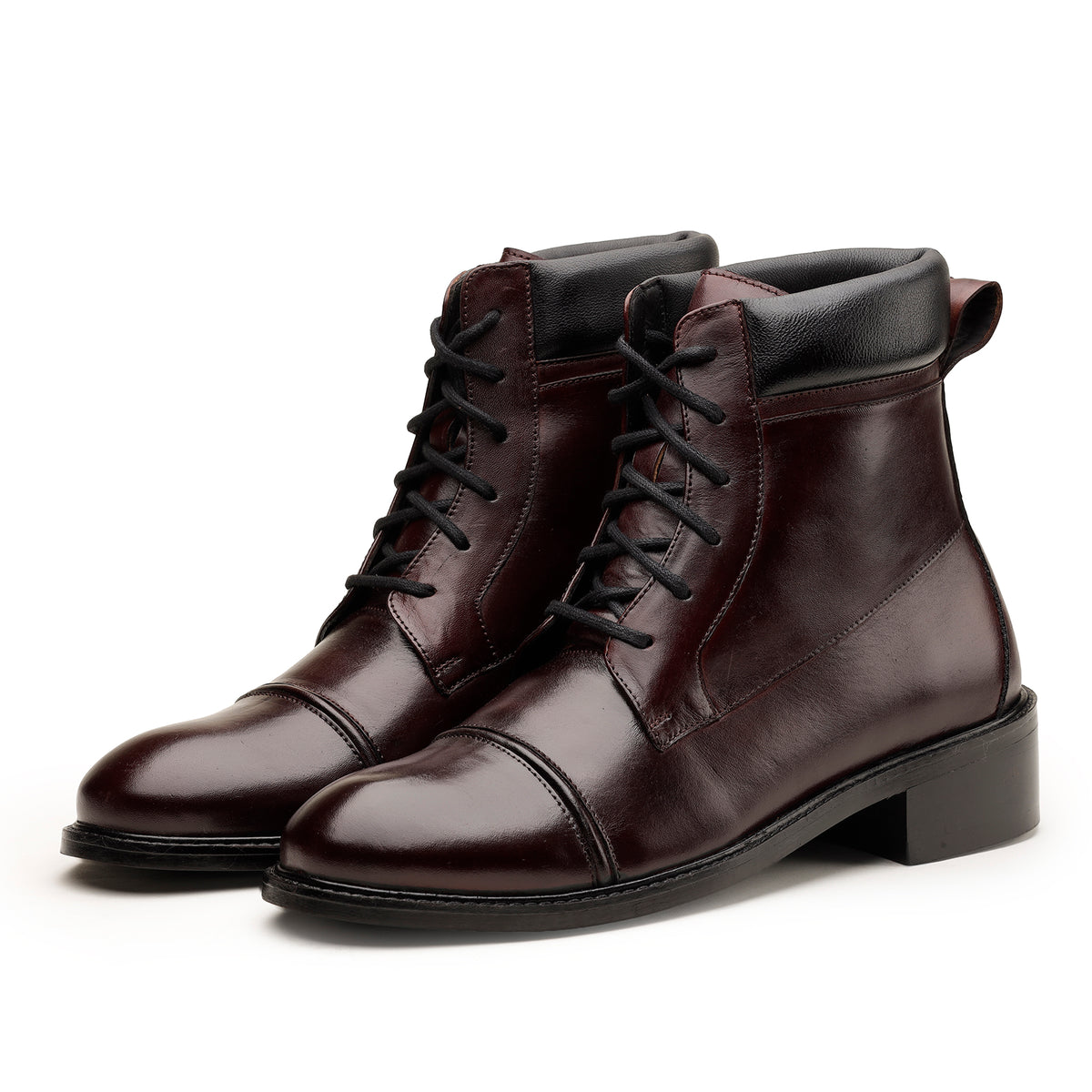 Black Round-Toe Combat Lace-Up Boots