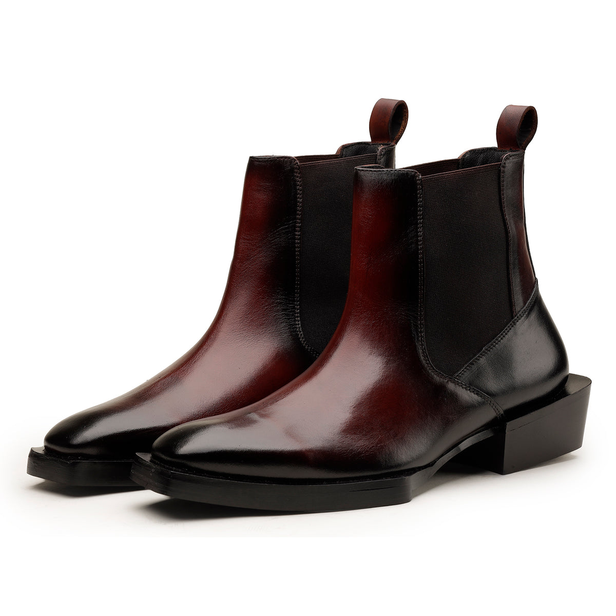 Burgundy Square-Heel Chelsea Boots