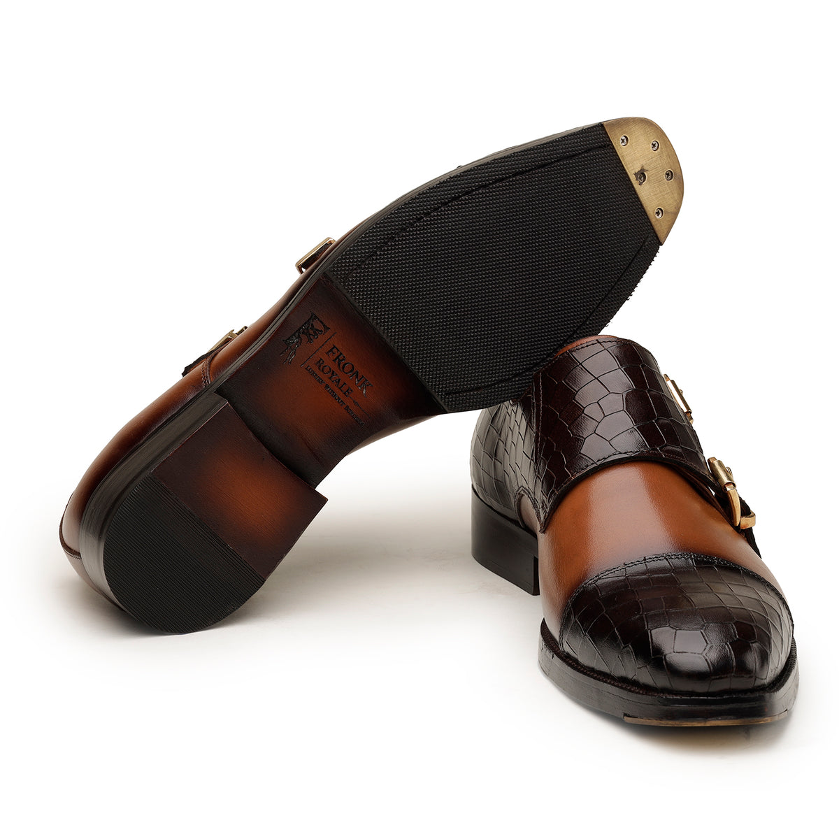 Brown-Blue Double-Monk Strap Shoes