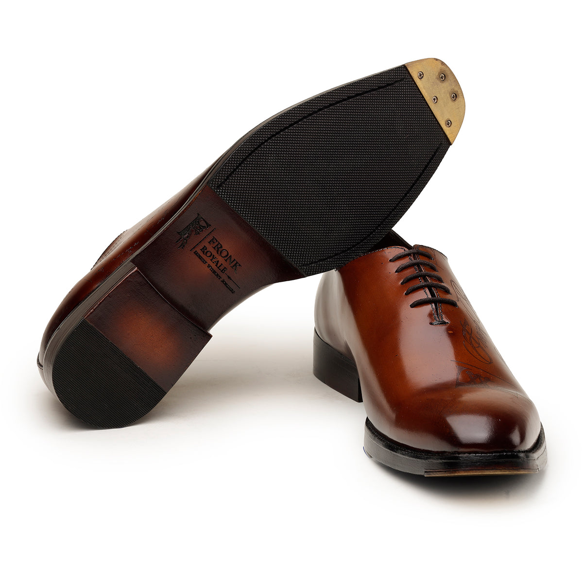 Fronk Royale Engraved Tan Brown Oxford Shoes