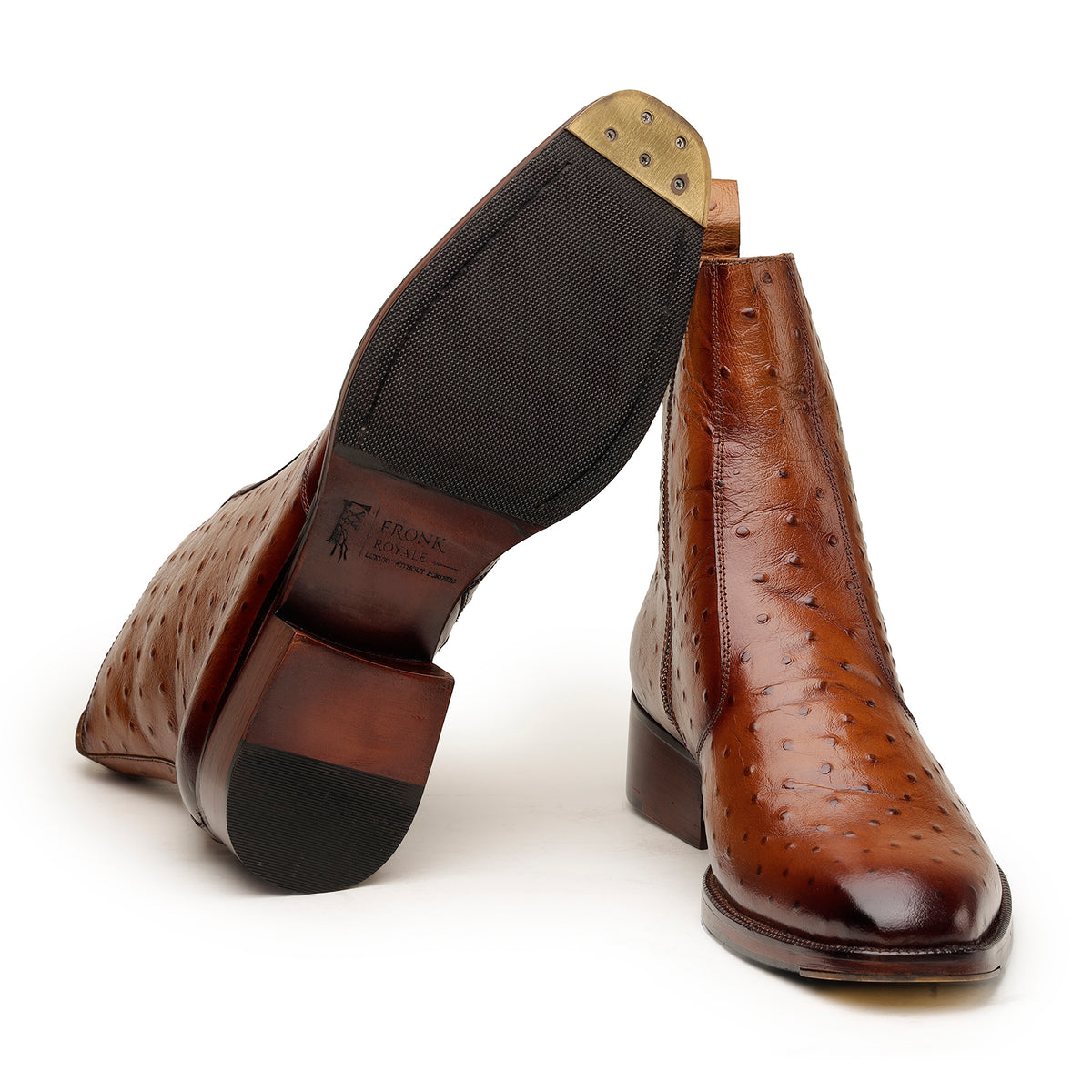 Tan Ostrich-Texture Leather Boots