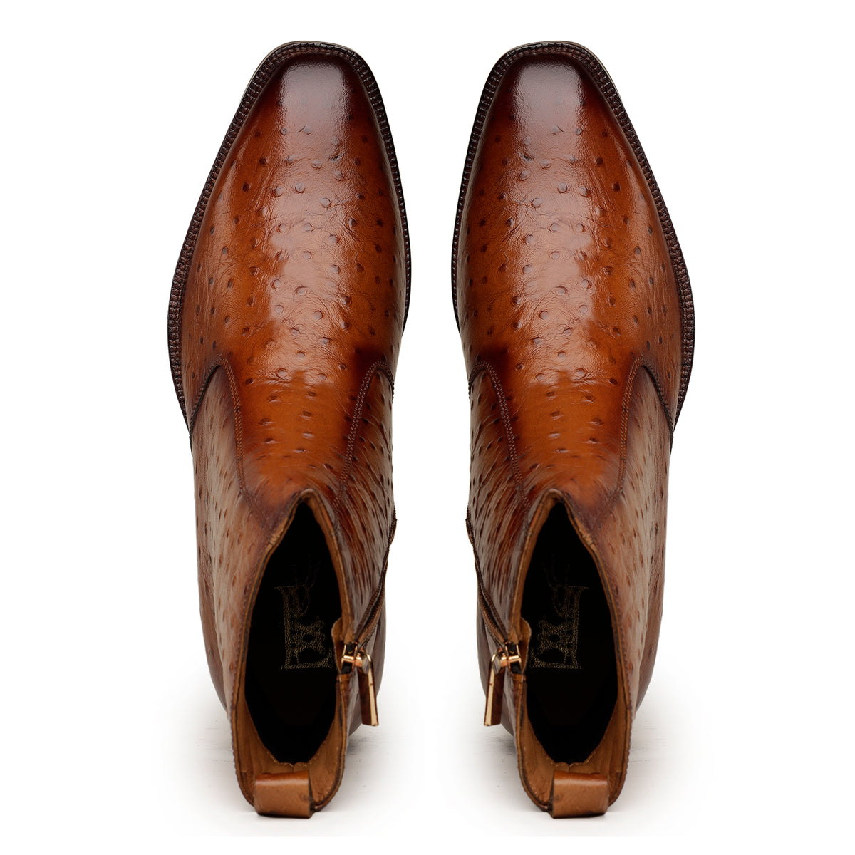 Tan Ostrich-Texture Leather Boots