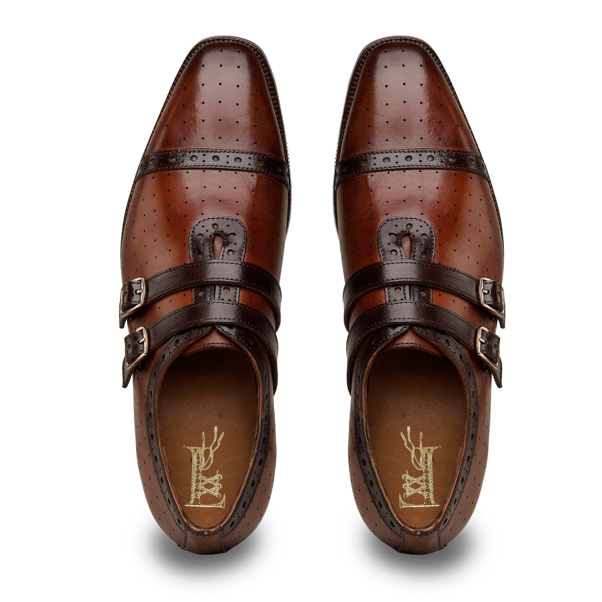 Brown Double-Monk Brogue Shoes