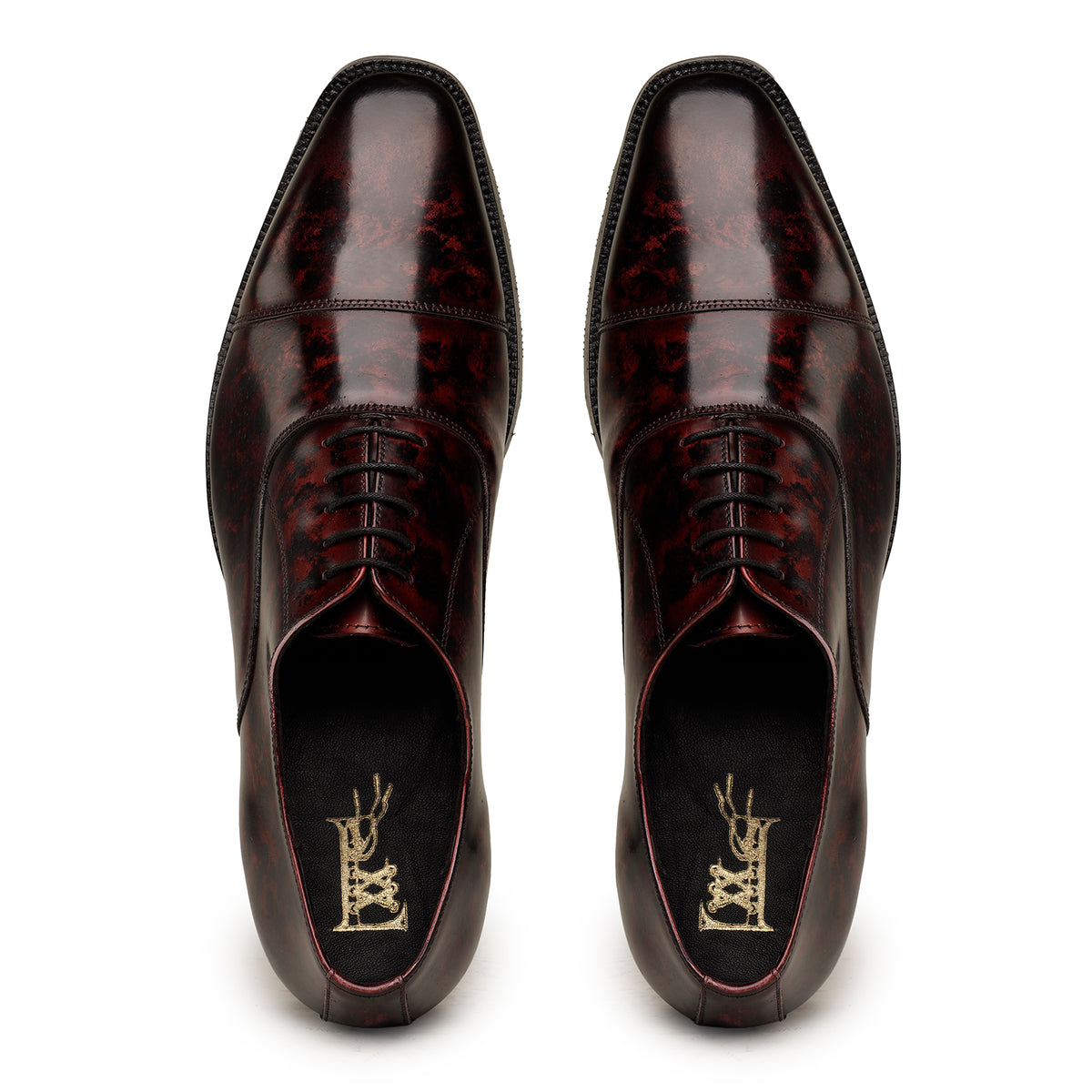 Red and Black Marble-Finish Oxford Shoes