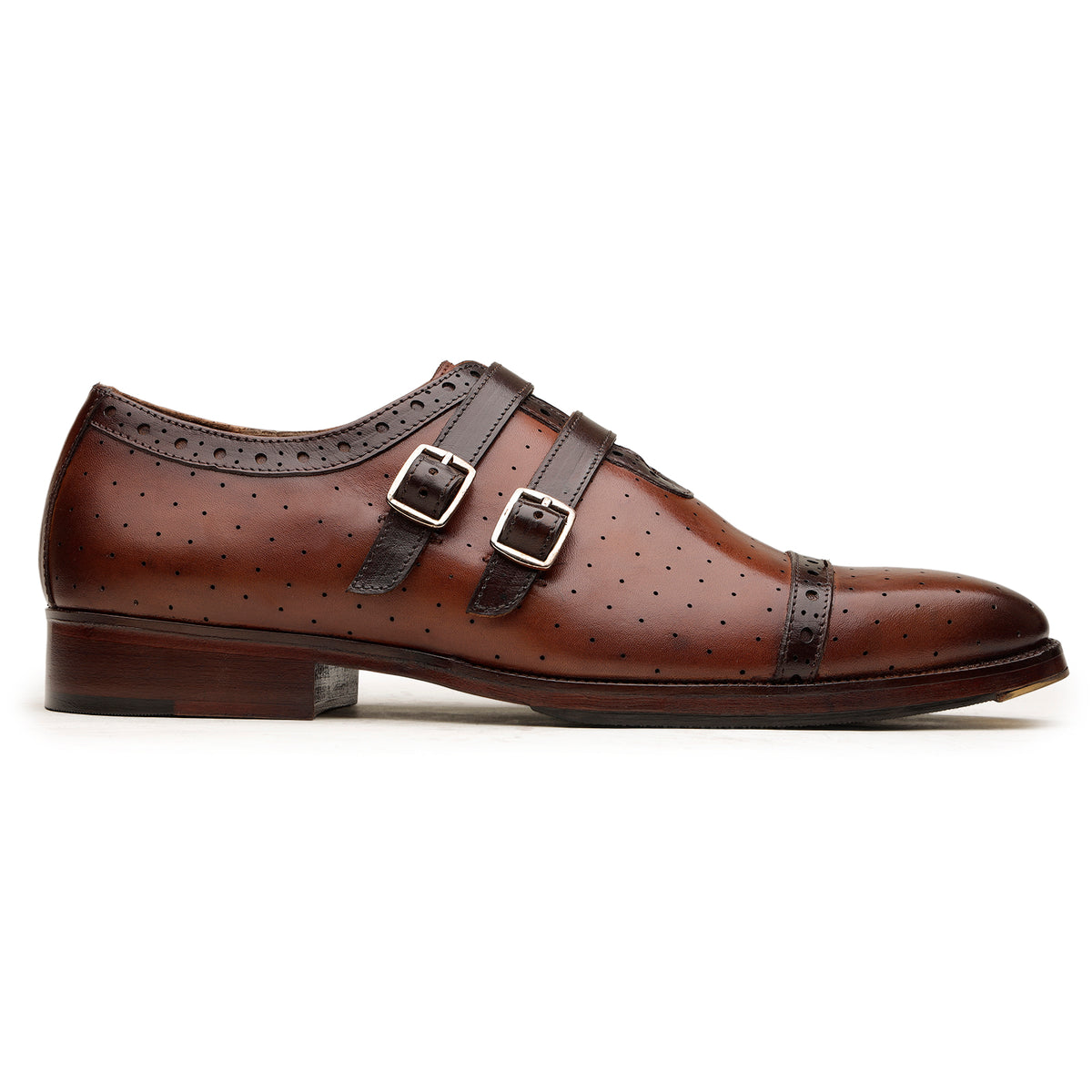 Brown Double-Monk Brogue Shoes