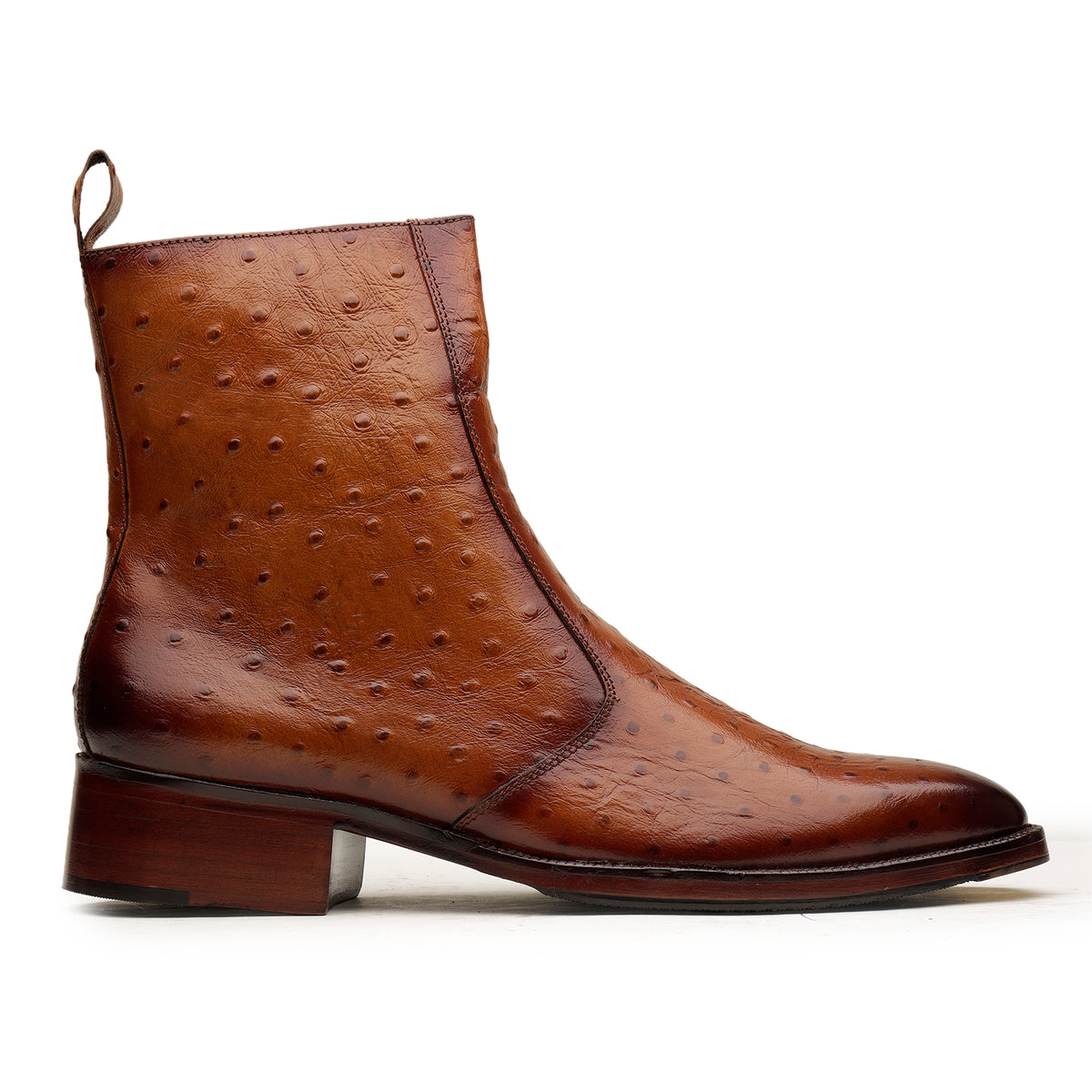 Tan Ostrich-Texture Leather Boots