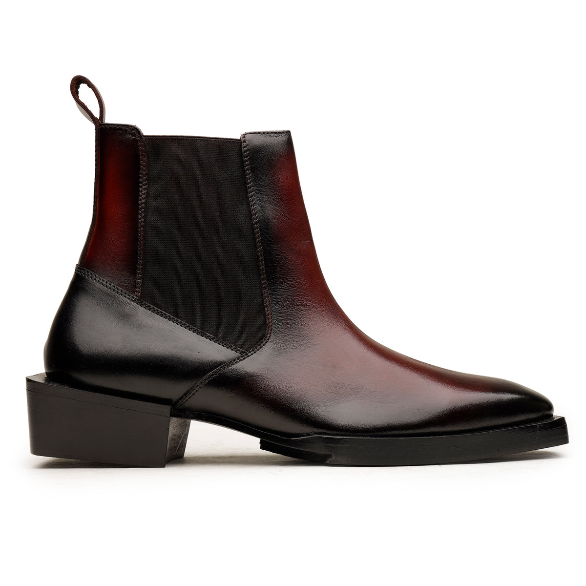 Burgundy Square-Heel Chelsea Boots