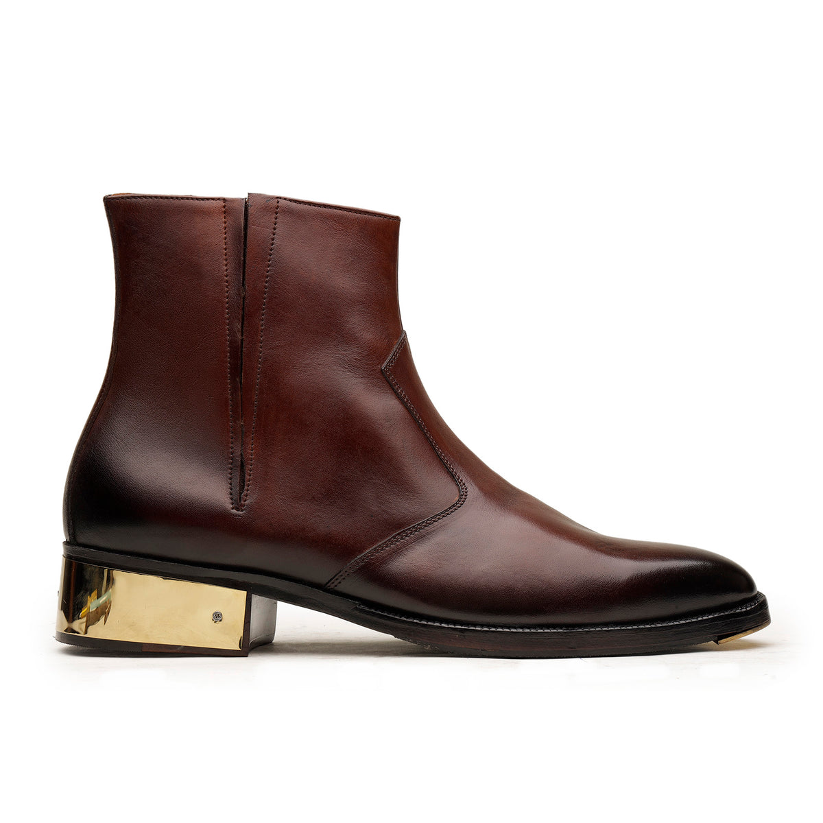 Burgundy Zipper Boots with Steel Heel
