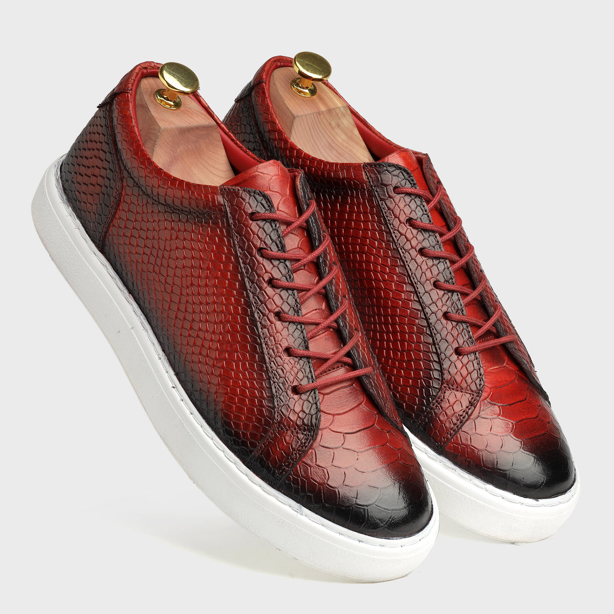 Crimson Snake-Pattern Patina Sneakers