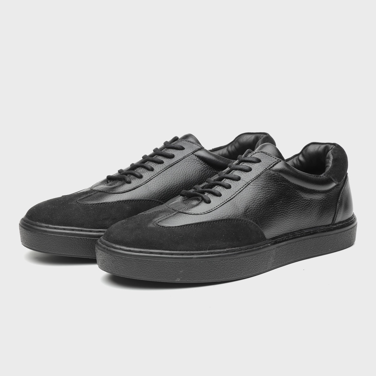 Tonal Black Suede-Trimmed Cupsole Sneakers