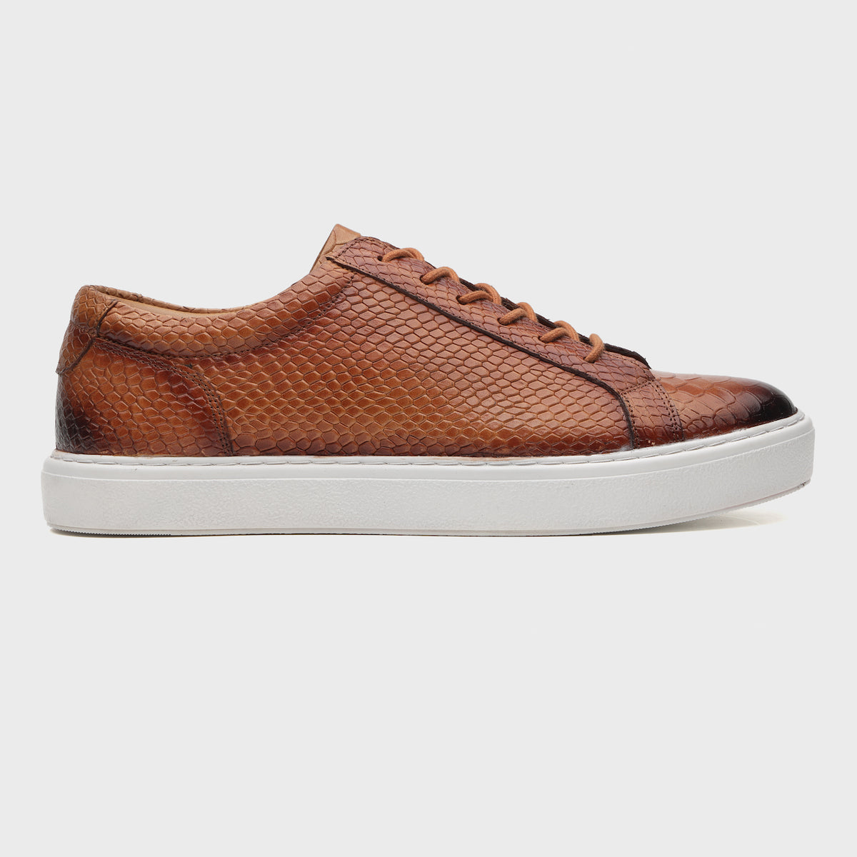 Cognac Snake-Embossed Leather Sneakers