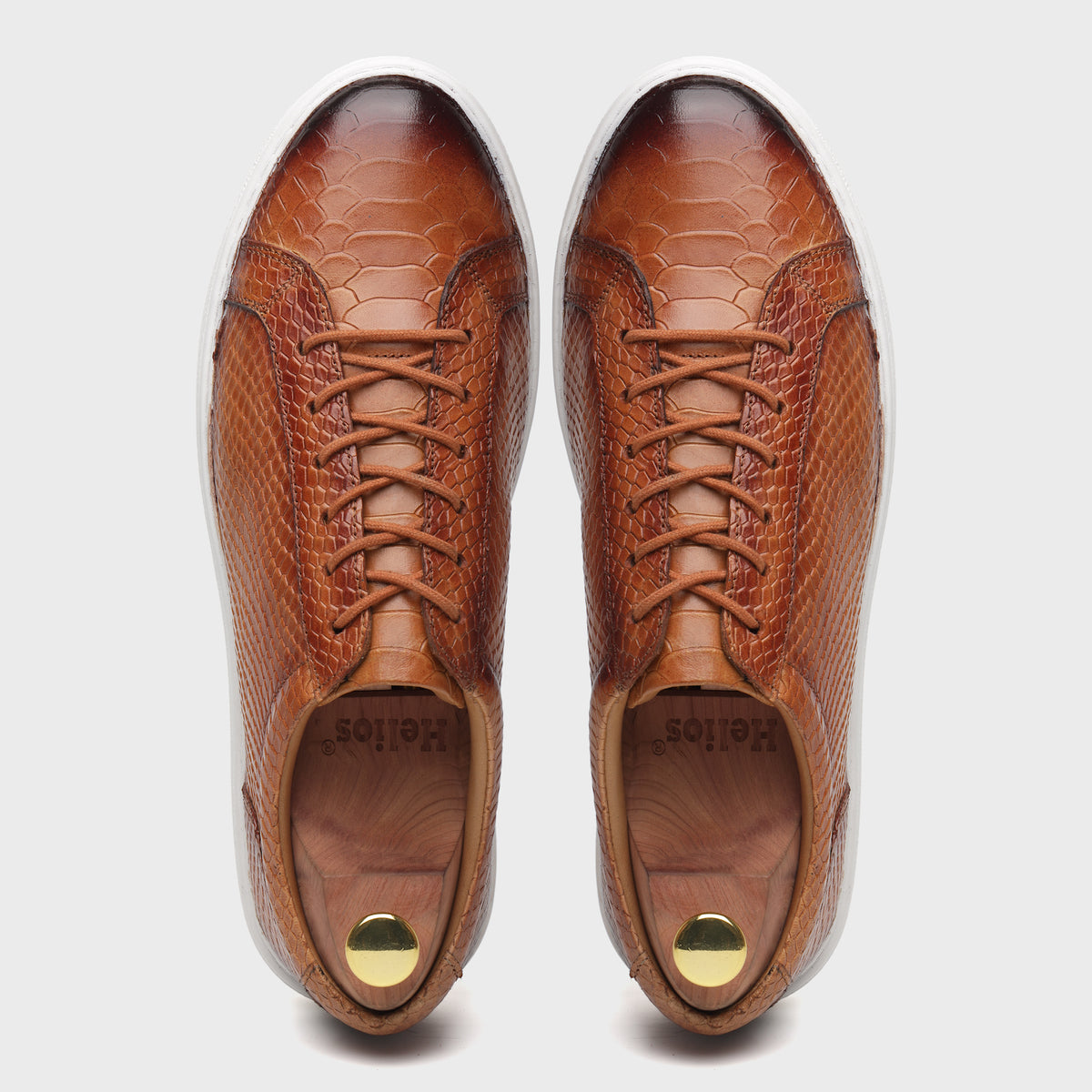 Cognac Snake-Embossed Leather Sneakers