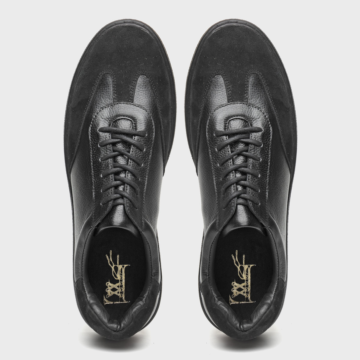 Tonal Black Suede-Trimmed Cupsole Sneakers