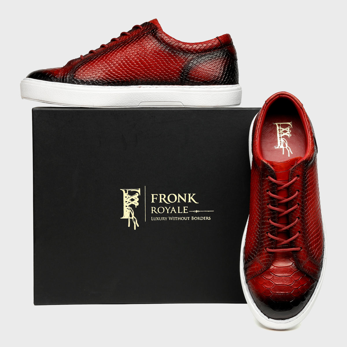 Crimson Snake-Pattern Patina Sneakers