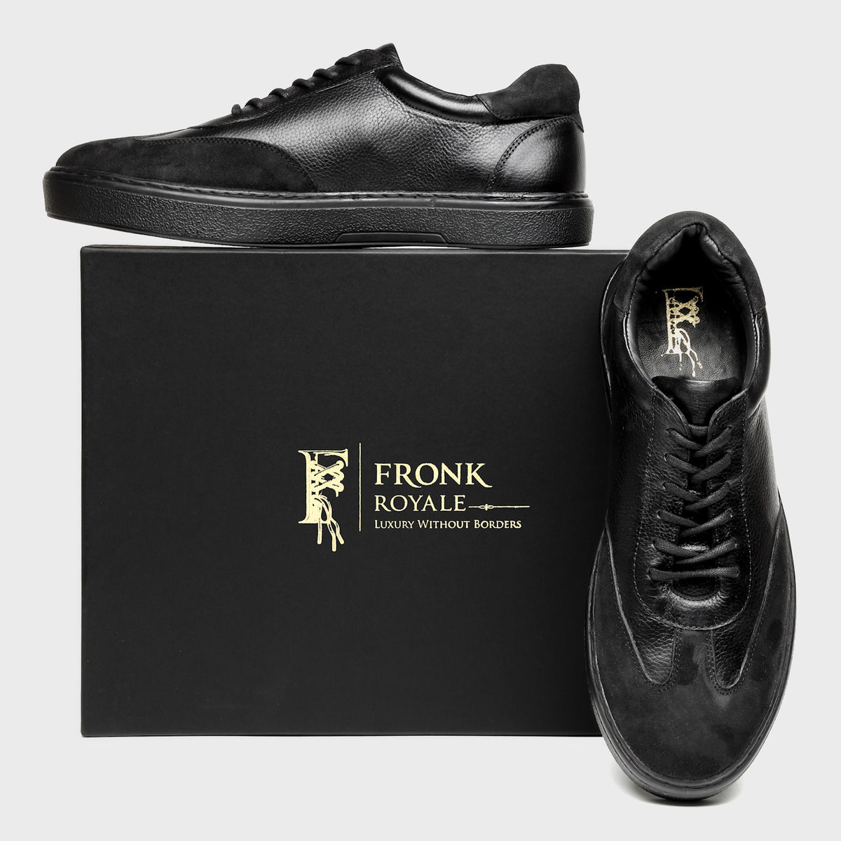 Tonal Black Suede-Trimmed Cupsole Sneakers