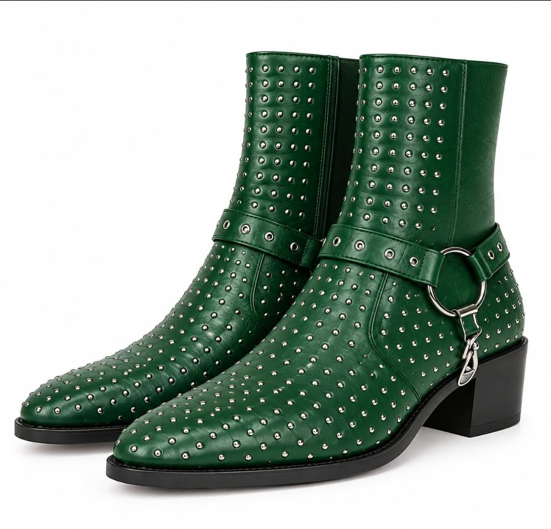 Green Studded Ankle Boots