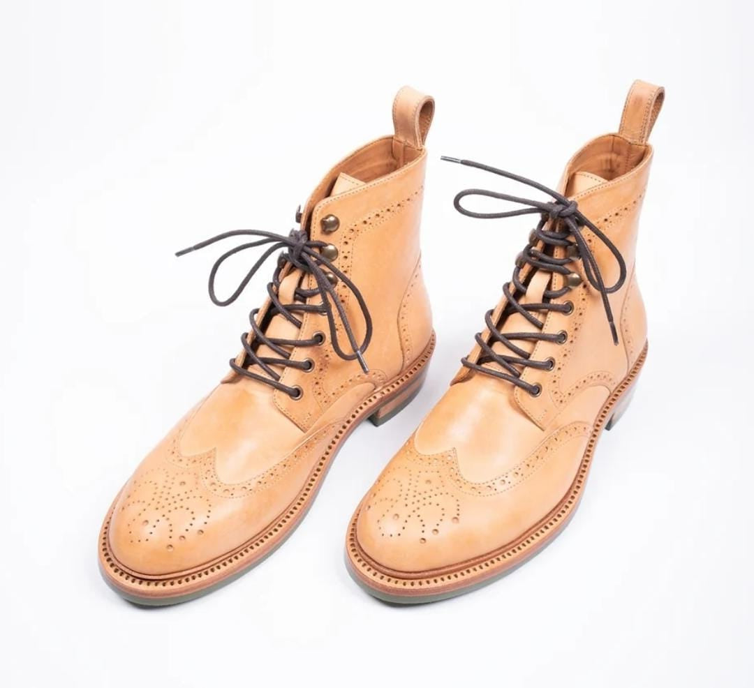Tan Lace-Up Ankle Boots