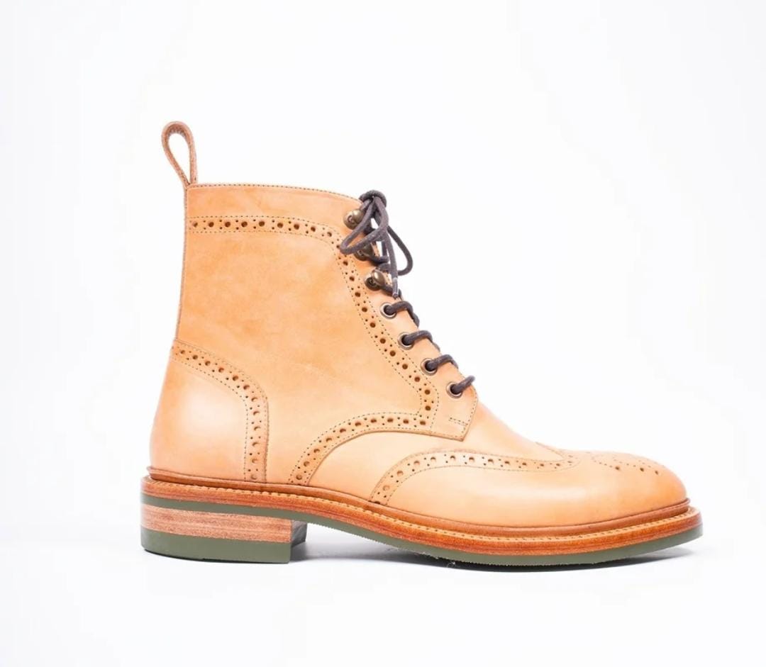 Tan Lace-Up Ankle Boots