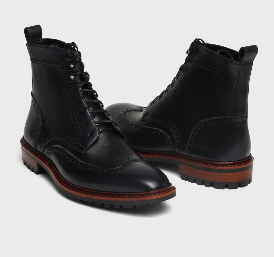 Black Lace-Up Ankle Boots