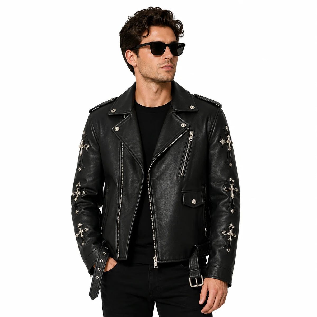 The Gothic Cross-Accented Biker Jacket